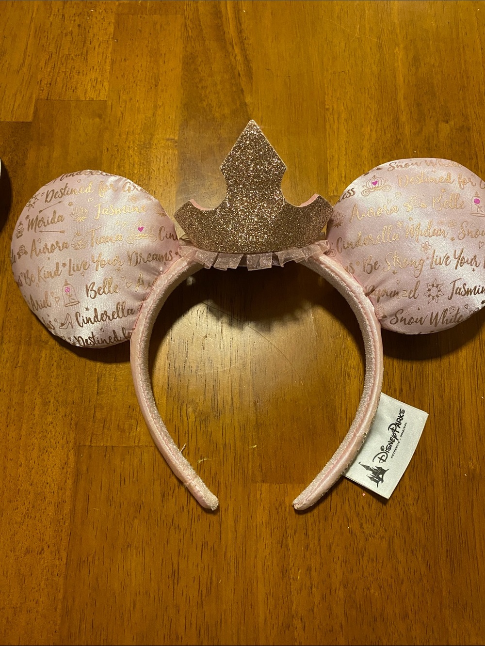 Disney Parks Pink Princess Ear Headband with Glitter Crown